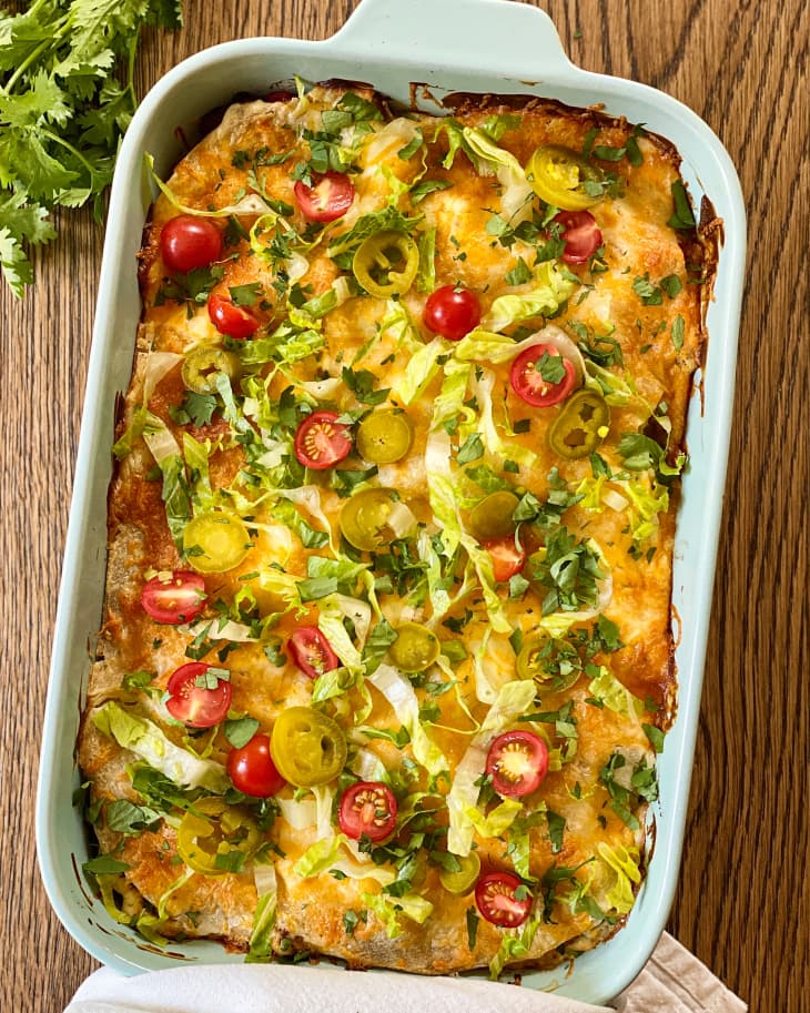 Taco Lasagna Recipe Layered with Ground Beef Tortillas and Lots